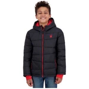 NWT Spyder Youth Boys Puffer Full Zip Hooded winter Jacket BLACK - size XS (5/6)